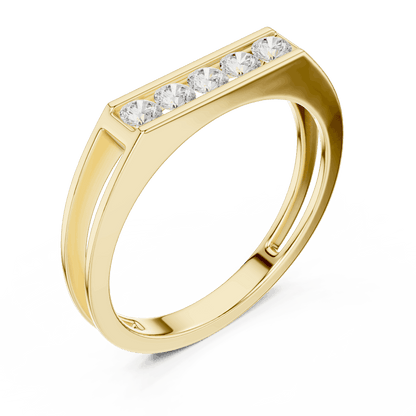 Modern bar diamond band ring featuring a sleek polished band with a horizontal row of brilliant round diamonds by Orova Jewels.