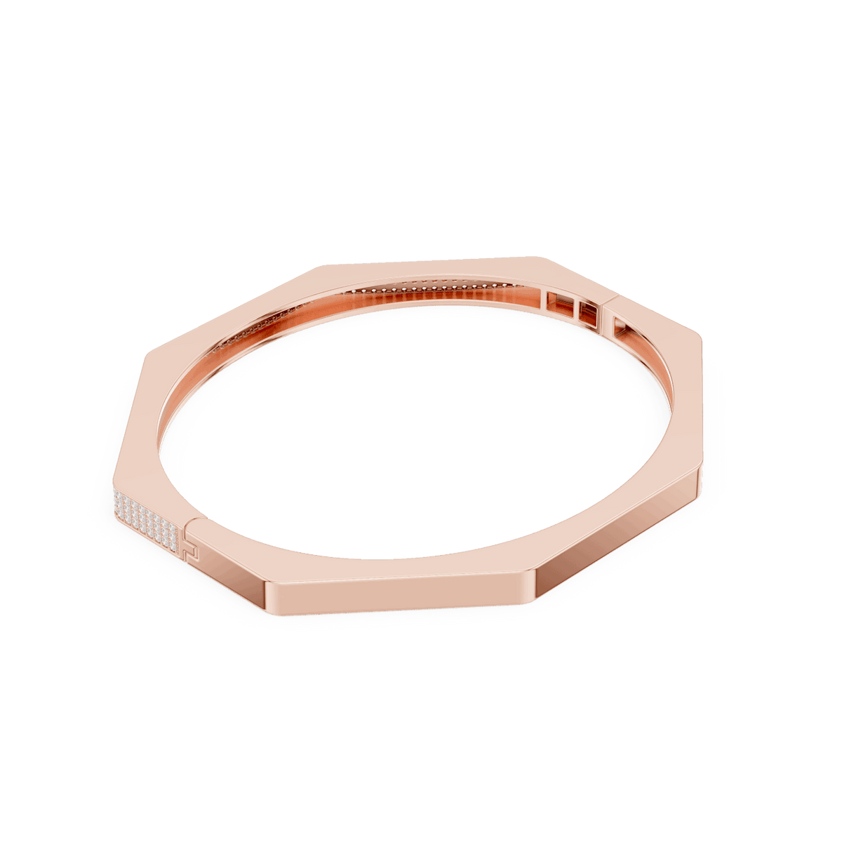 Geometric diamond bangle bracelet featuring a sleek octagonal design with a pavé-set diamond accent panel and polished finish by Orova Jewels.