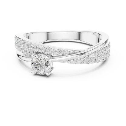 Pavé Diamond Solitaire Engagement Ring featuring a brilliant solitaire setting with a sparkling pavé diamond band and polished finish by Orova Jewels.