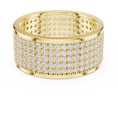 Luxury diamond pavé band ring featuring multiple rows of sparkling round diamonds on a wide polished band by Orova Jewels.