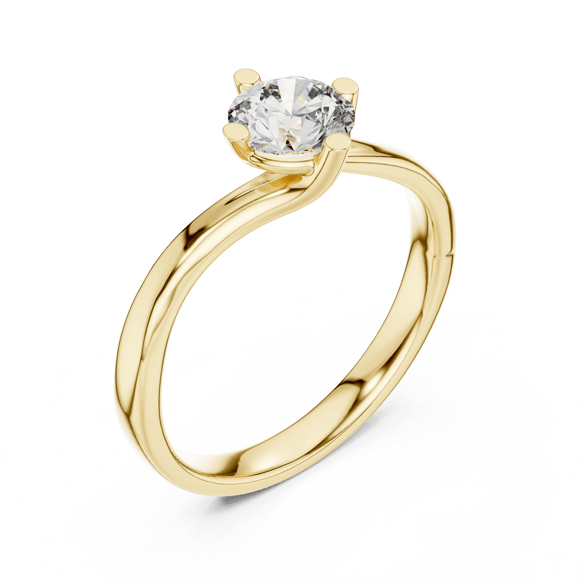 Twisted solitaire diamond engagement ring featuring a round-cut center stone in a four-prong setting with a sleek sculpted twisted band by Orova Jewels.