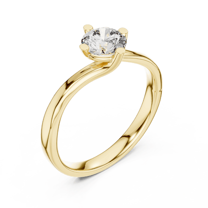 Twisted solitaire diamond engagement ring featuring a round-cut center stone in a four-prong setting with a sleek sculpted twisted band by Orova Jewels.