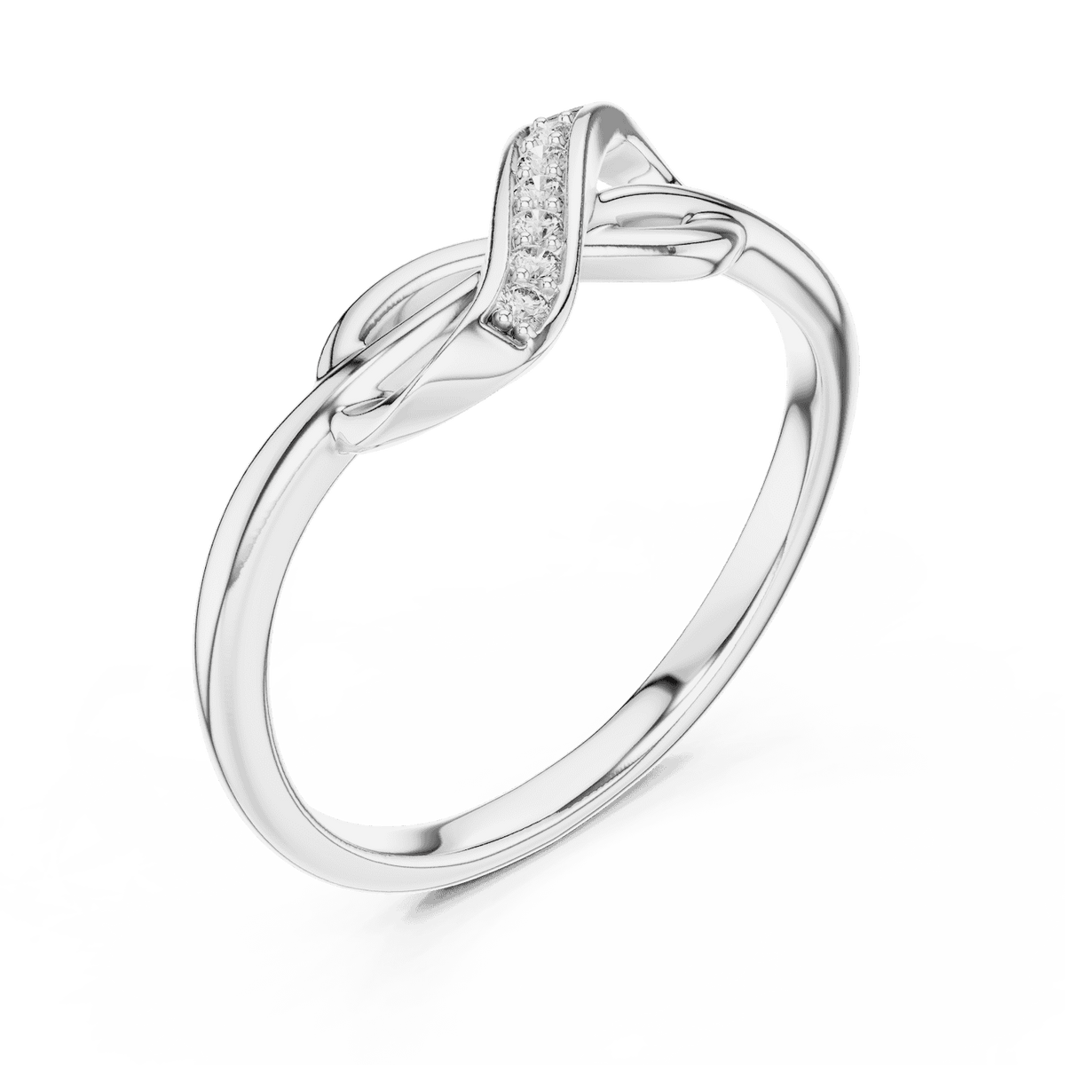Twisted Infinity Diamond Ring featuring an elegant crossover band with sparkling accent stones and a polished finish by Orova Jewels.