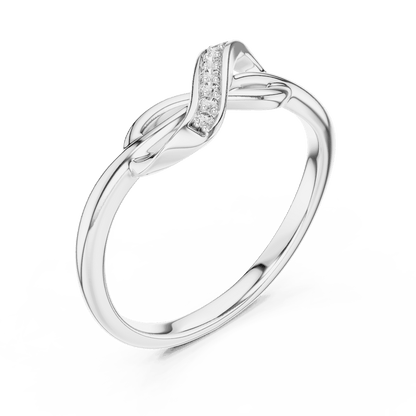 Twisted Infinity Diamond Ring featuring an elegant crossover band with sparkling accent stones and a polished finish by Orova Jewels.