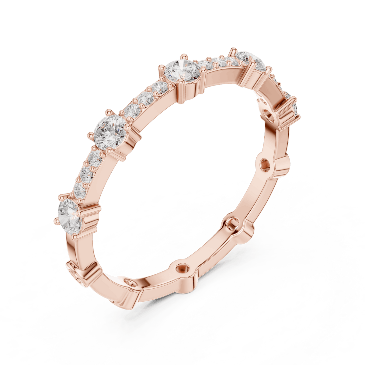 Shared Prong Diamond Eternity Band featuring brilliant round diamonds in a polished half eternity shared-prong setting by Orova Jewels.