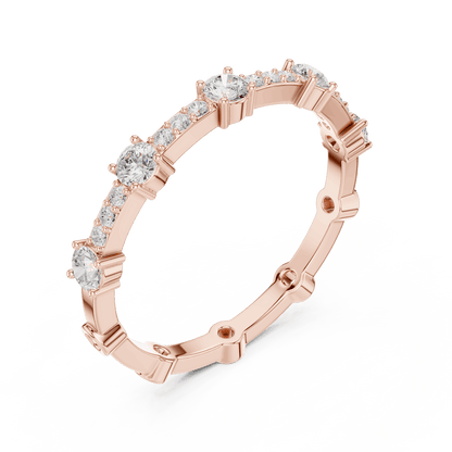Shared Prong Diamond Eternity Band featuring brilliant round diamonds in a polished half eternity shared-prong setting by Orova Jewels.