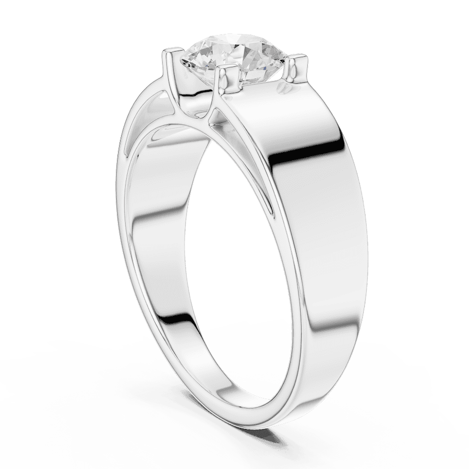 Classic solitaire diamond engagement ring featuring a brilliant round-cut stone in a four-prong setting with a sleek polished band by Orova Jewels.