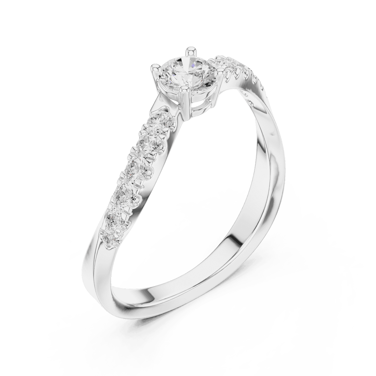 Classic solitaire diamond ring featuring a brilliant round-cut center stone with a sparkling pavé-set band and polished finish by Orova Jewels