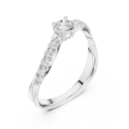 Classic solitaire diamond ring featuring a brilliant round-cut center stone with a sparkling pavé-set band and polished finish by Orova Jewels