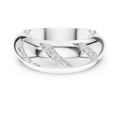 Twisted diamond accent band ring featuring a polished crossover design with sparkling round diamond clusters by Orova Jewels.