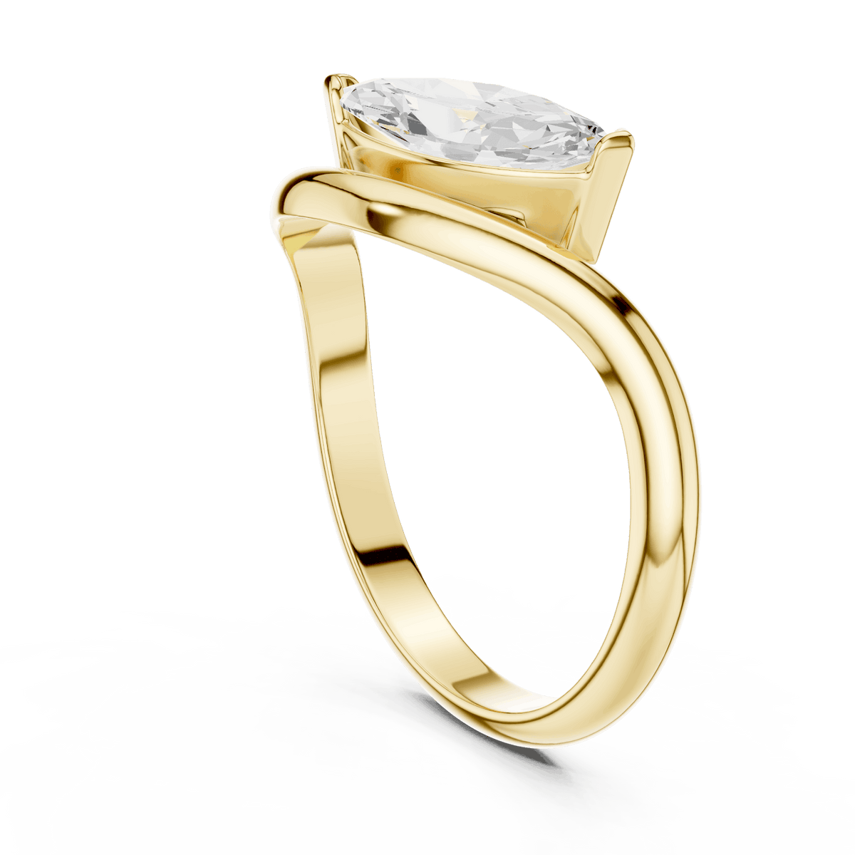 Marquise solitaire diamond ring featuring an elegant marquise-cut center stone on a sleek polished band by Orova Jewels.