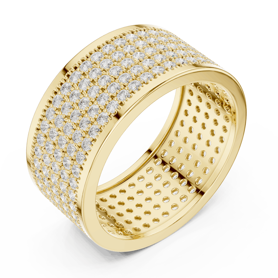 Luxury diamond pavé band ring featuring multiple rows of sparkling round diamonds on a wide polished band by Orova Jewels.