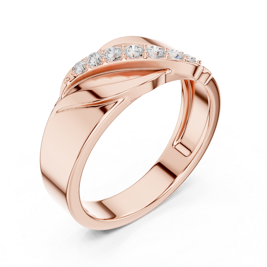 Modern twist solitaire diamond ring featuring a sleek crossover band and sparkling round center stone by Orova Jewels.