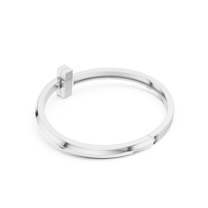 Modern pavé diamond nail bangle featuring a sleek polished nail-inspired design with sparkling pavé-set diamonds by Orova Jewels.