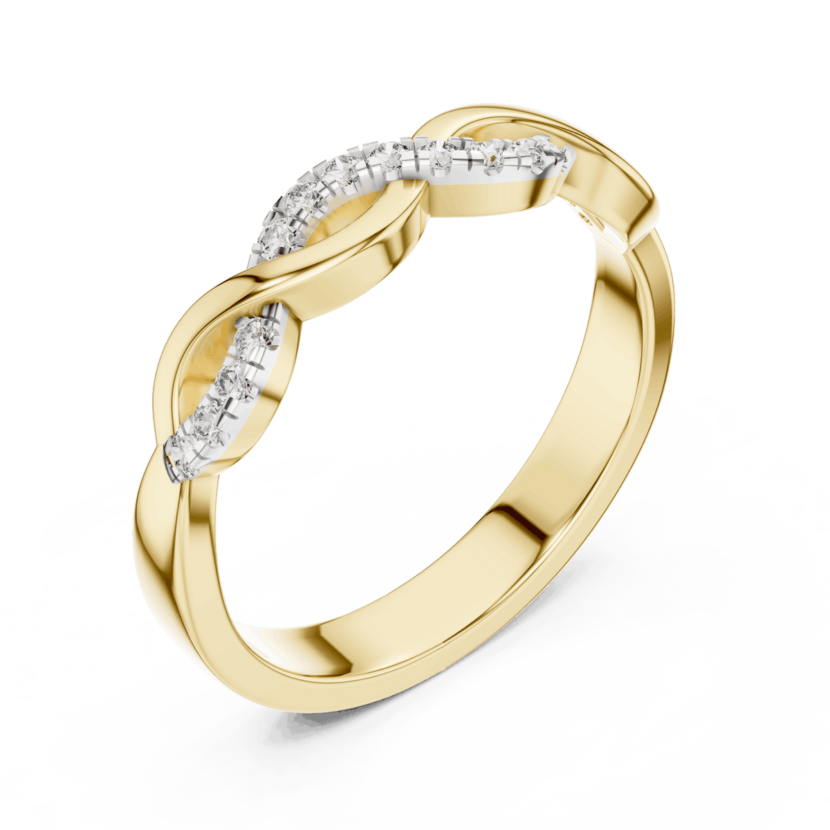 Twisted Diamond Wave Band Ring featuring an elegant crossover wave design with sparkling round stone accents and a polished finish by Orova Jewels.