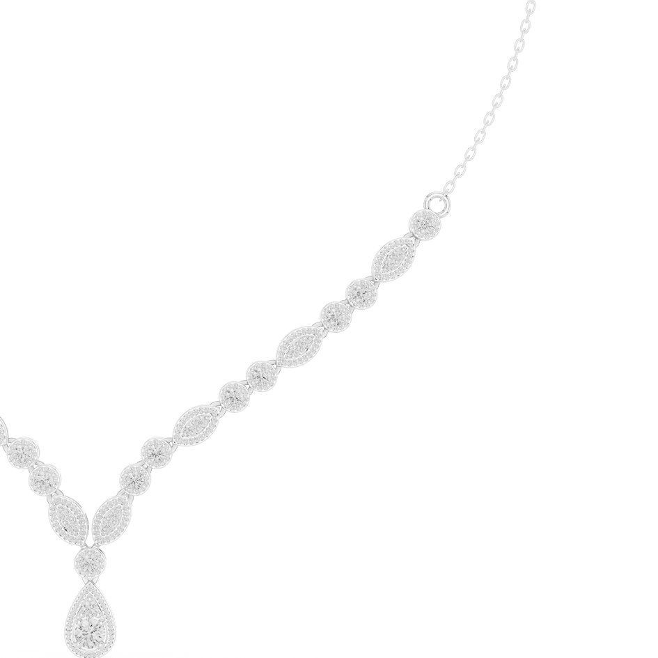 Elegant Marquise & Round Diamond Drop Necklace in white gold featuring brilliant round and marquise-cut diamonds by Orova Jewels.