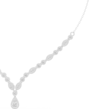 Elegant Marquise & Round Diamond Drop Necklace in white gold featuring brilliant round and marquise-cut diamonds by Orova Jewels.