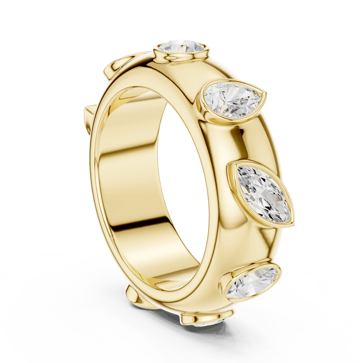 Marquise diamond eternity band ring featuring alternating marquise and round brilliant stones on a polished band by Orova Jewels.