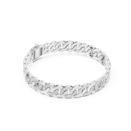 Diamond Cuban link chain bracelet featuring polished interlocking links with sparkling stone accents and a secure box clasp by Orova Jewels.