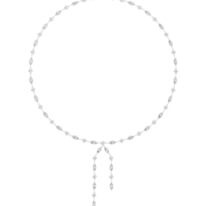 Marquise Diamond Bow Drop Necklace featuring alternating marquise-shaped links, a bow-inspired centerpiece, and elegant cascading drop accents by Orova Jewels.