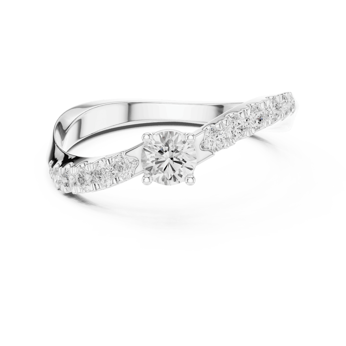 Classic solitaire diamond ring featuring a brilliant round-cut center stone with a sparkling pavé-set band and polished finish by Orova Jewels