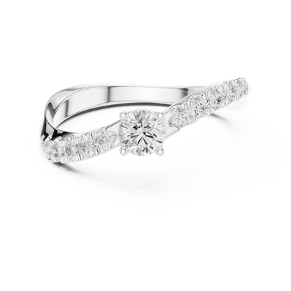 Classic solitaire diamond ring featuring a brilliant round-cut center stone with a sparkling pavé-set band and polished finish by Orova Jewels