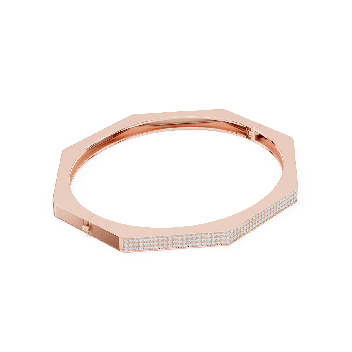Geometric diamond bangle bracelet featuring a sleek octagonal design with a pavé-set diamond accent panel and polished finish by Orova Jewels.