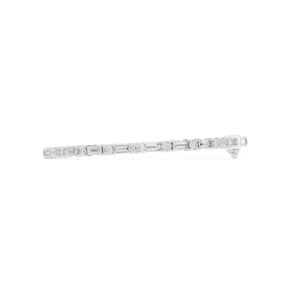Baguette and round diamond tennis bracelet featuring alternating brilliant-cut stones with a secure box clasp by Orova Jewels.