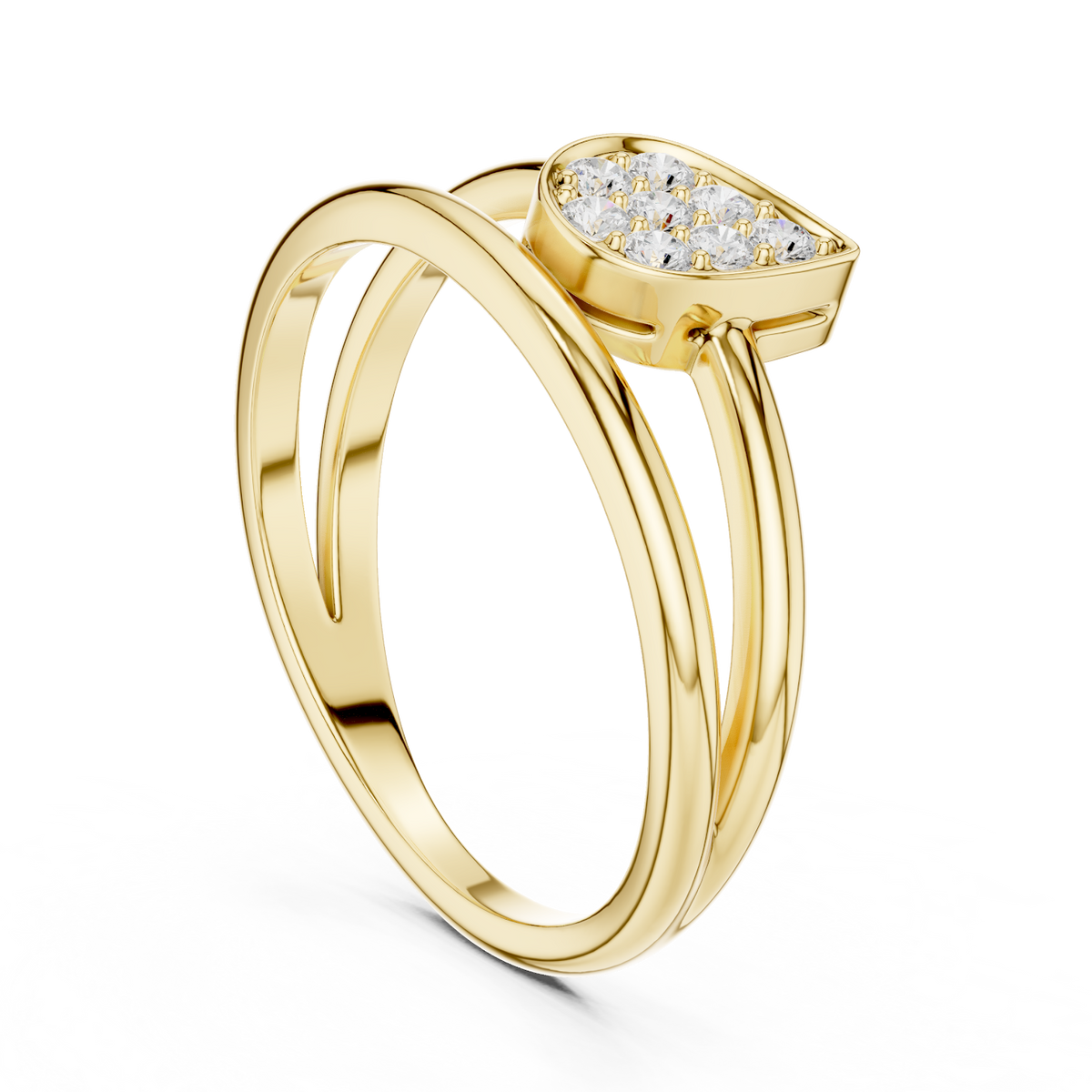 Marquise Cluster Diamond Ring featuring a marquise-shaped cluster of round diamonds on a sleek split-style polished band by Orova Jewels.