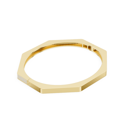 Geometric diamond bangle bracelet featuring a sleek octagonal design with a pavé-set diamond accent panel and polished finish by Orova Jewels.