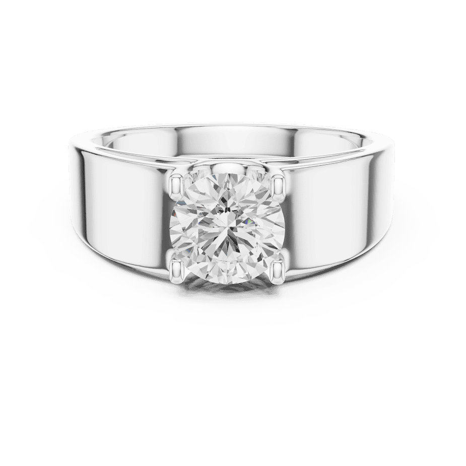 Classic solitaire diamond engagement ring featuring a brilliant round-cut stone in a four-prong setting with a sleek polished band by Orova Jewels.