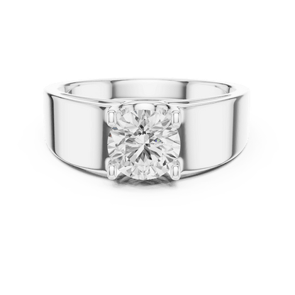 Classic solitaire diamond engagement ring featuring a brilliant round-cut stone in a four-prong setting with a sleek polished band by Orova Jewels.