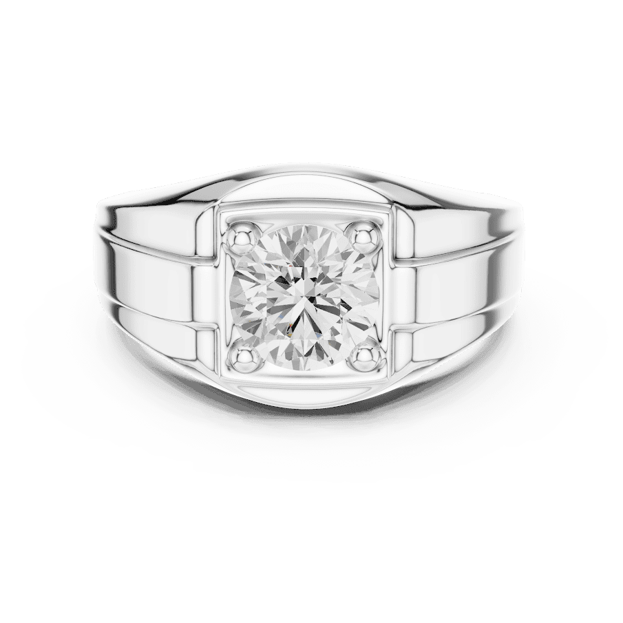 Classic solitaire diamond engagement ring featuring a brilliant round center stone in a four-prong setting with a polished band by Orova Jewels.