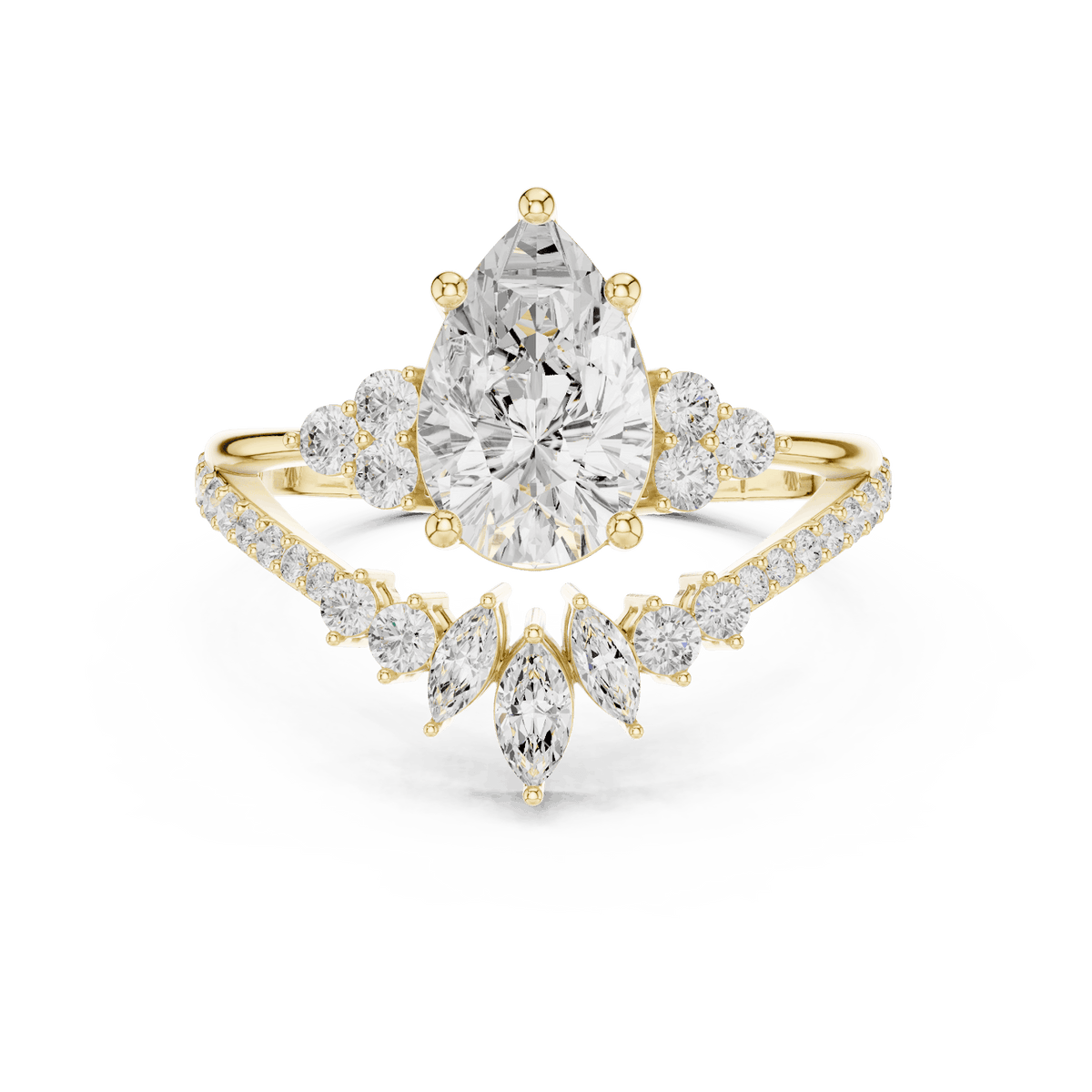 Three-stone diamond engagement ring featuring a brilliant round center stone, sparkling side stones, and a pavé-set band by Orova Jewels.