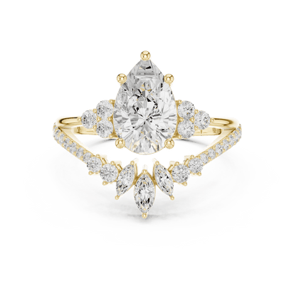 Three-stone diamond engagement ring featuring a brilliant round center stone, sparkling side stones, and a pavé-set band by Orova Jewels.