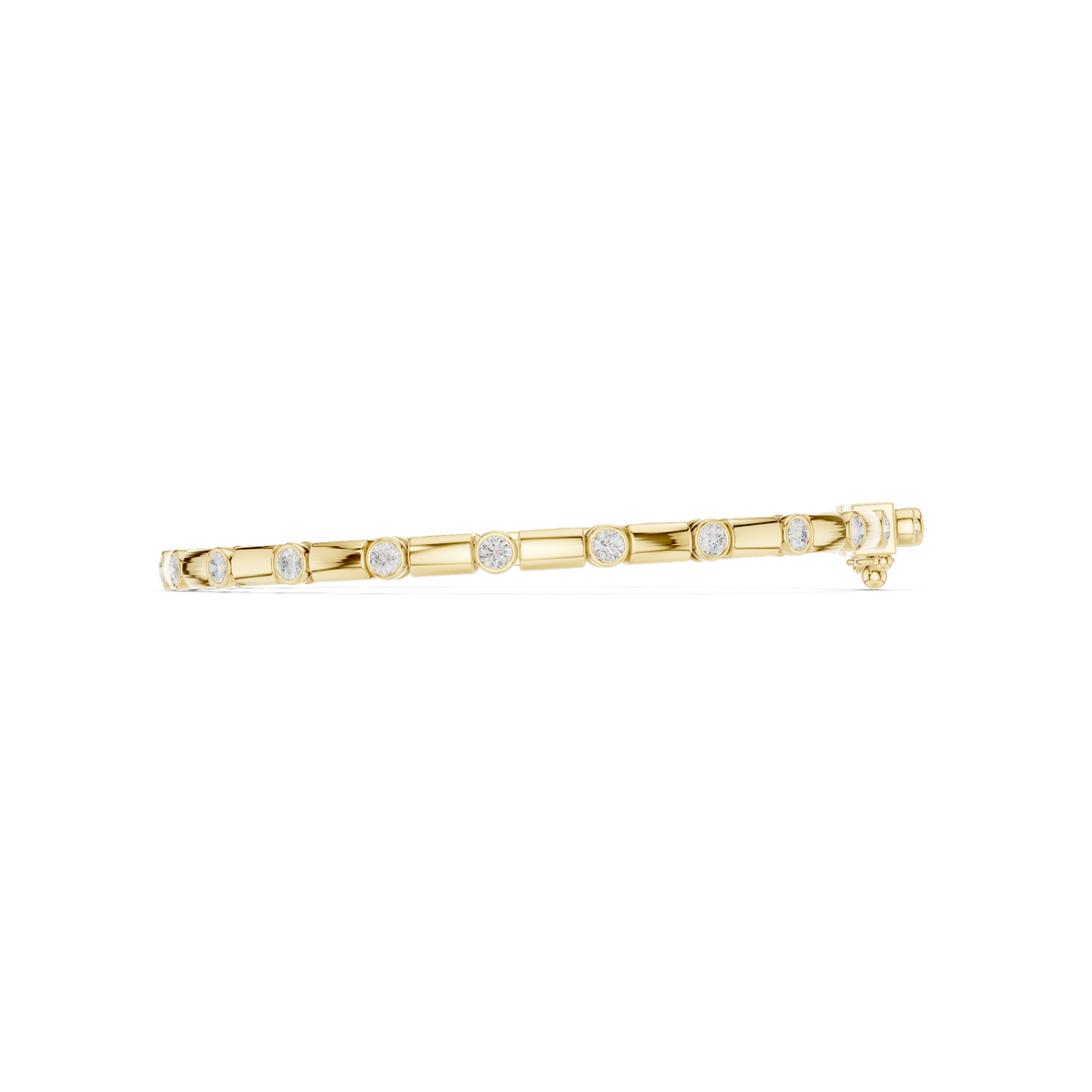 Bezel and baguette diamond tennis bracelet featuring alternating round bezel-set stones and polished baguette links by Orova Jewels.