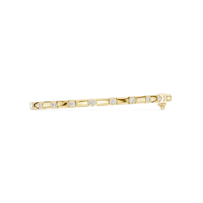 Bezel and baguette diamond tennis bracelet featuring alternating round bezel-set stones and polished baguette links by Orova Jewels.
