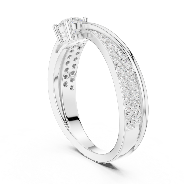 Pavé Diamond Solitaire Engagement Ring featuring a brilliant solitaire setting with a sparkling pavé diamond band and polished finish by Orova Jewels.