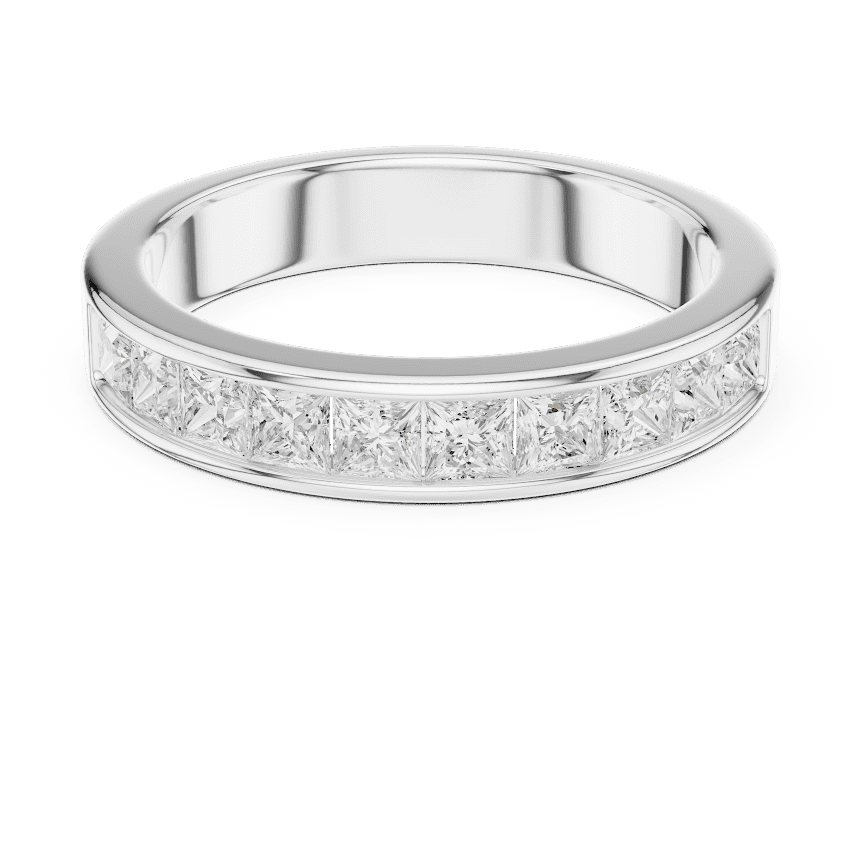Princess Cut Diamond Channel Band Ring featuring a row of channel-set princess-cut diamonds on a polished band by Orova Jewels.