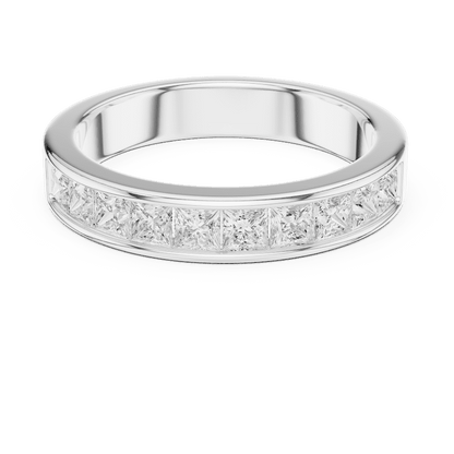 Princess Cut Diamond Channel Band Ring featuring a row of channel-set princess-cut diamonds on a polished band by Orova Jewels.
