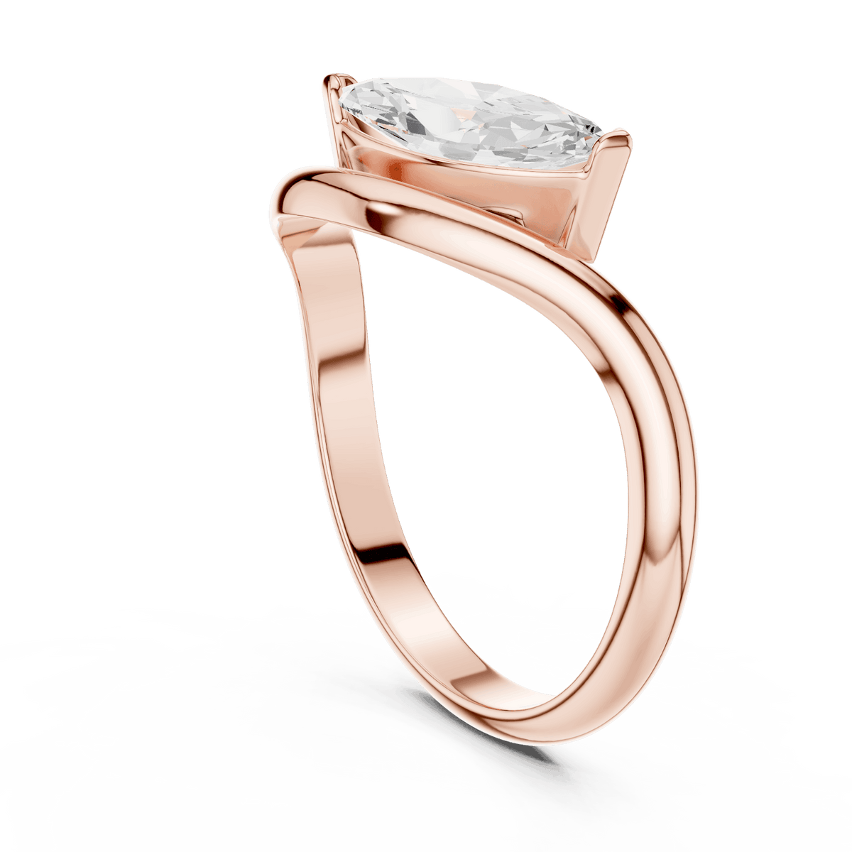 Marquise solitaire diamond ring featuring an elegant marquise-cut center stone on a sleek polished band by Orova Jewels.