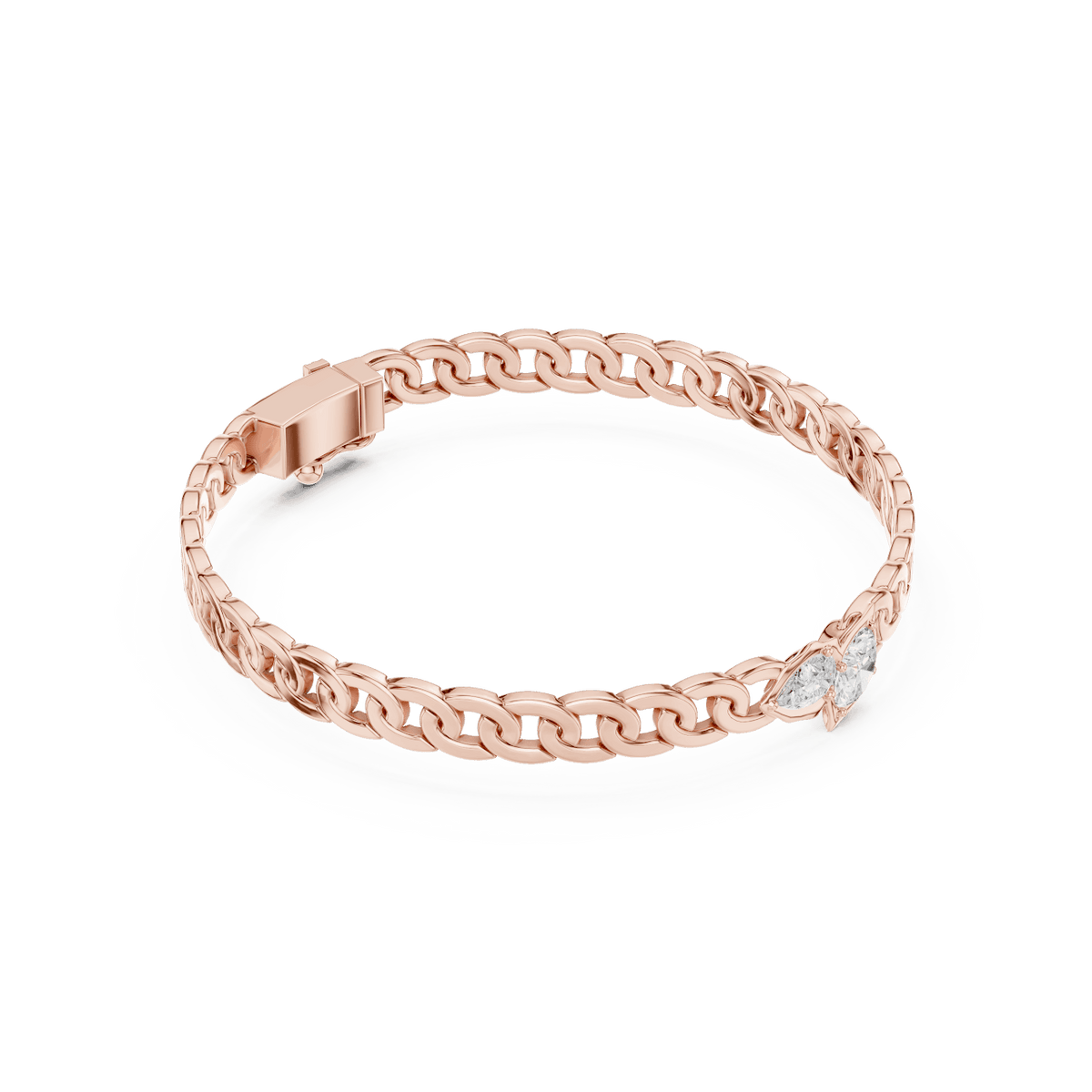 Butterfly diamond chain bracelet featuring polished interlocking links and a sparkling butterfly centerpiece by Orova Jewels.