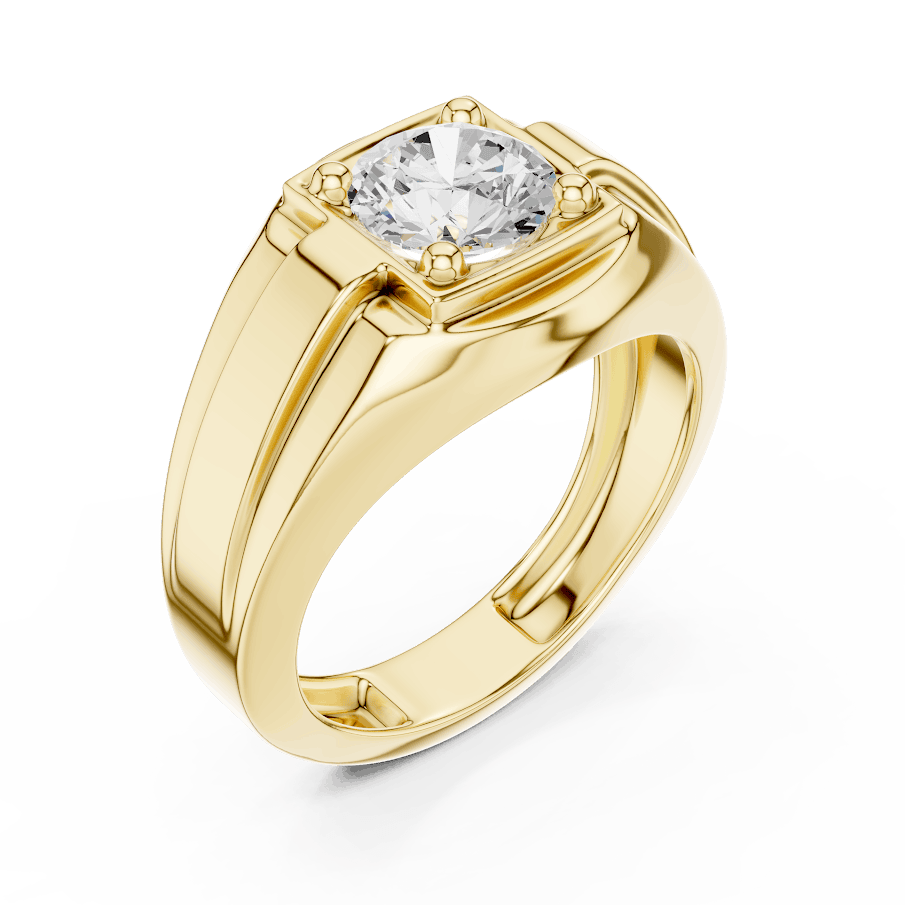 Classic solitaire diamond engagement ring featuring a brilliant round center stone in a four-prong setting with a polished band by Orova Jewels.