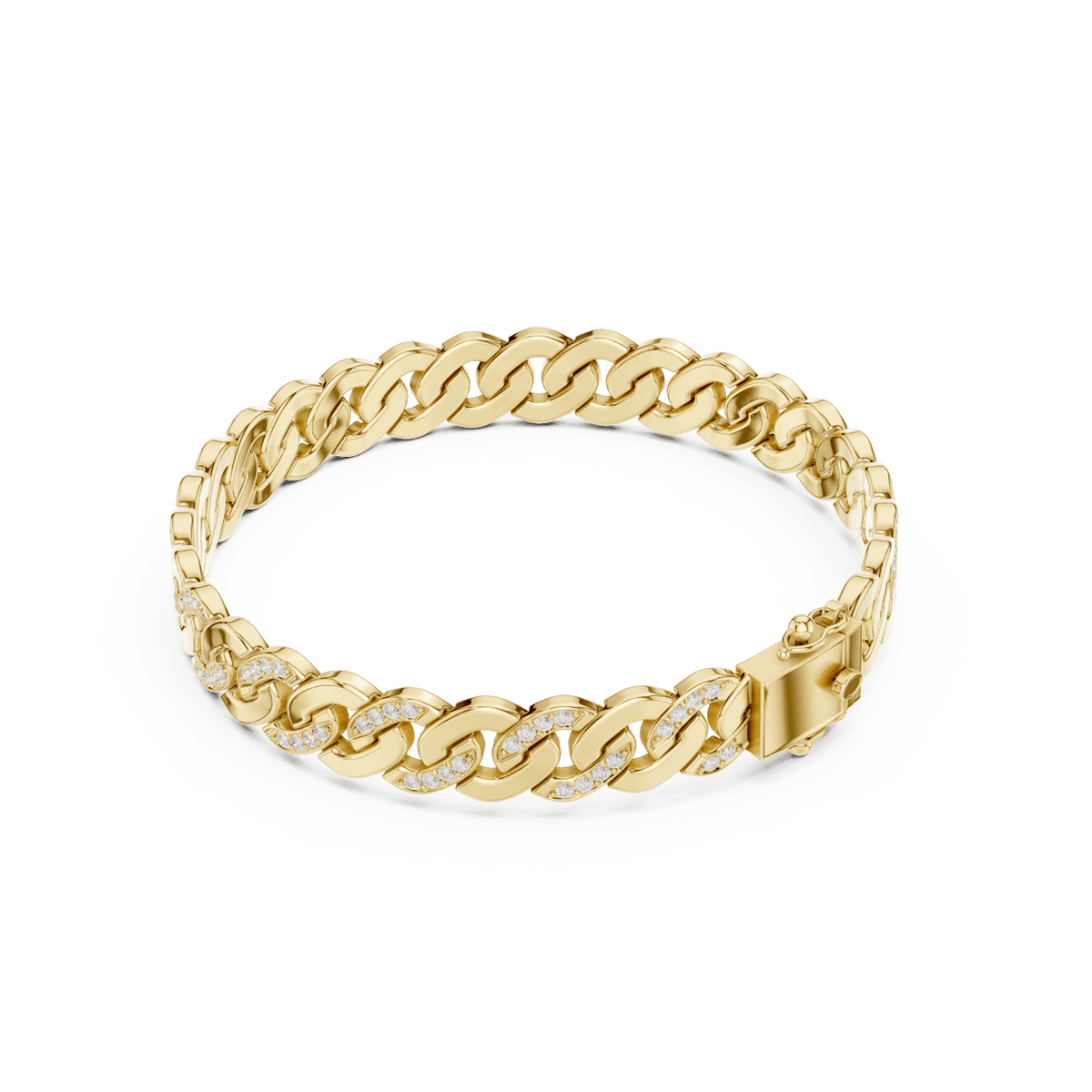 Diamond Cuban link chain bracelet featuring polished interlocking links with sparkling stone accents and a secure box clasp by Orova Jewels.