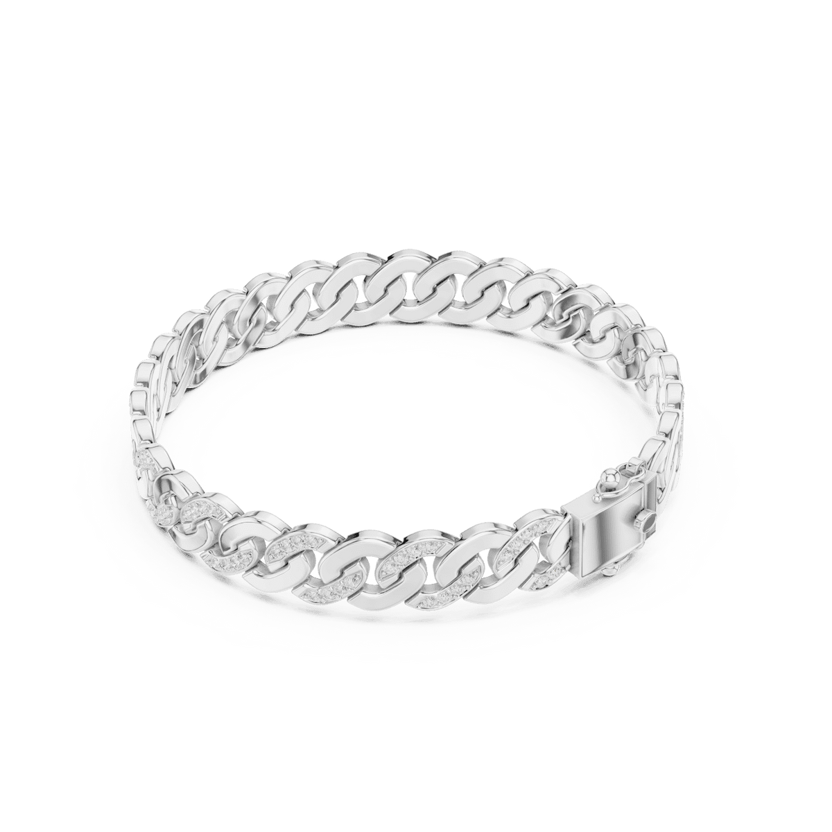 Diamond Cuban link chain bracelet featuring polished interlocking links with sparkling stone accents and a secure box clasp by Orova Jewels.