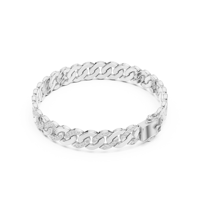 Diamond Cuban link chain bracelet featuring polished interlocking links with sparkling stone accents and a secure box clasp by Orova Jewels.