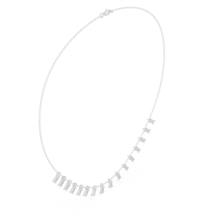 Baguette diamond fringe necklace featuring elegant geometric stone drops on a delicate chain by Orova Jewels.