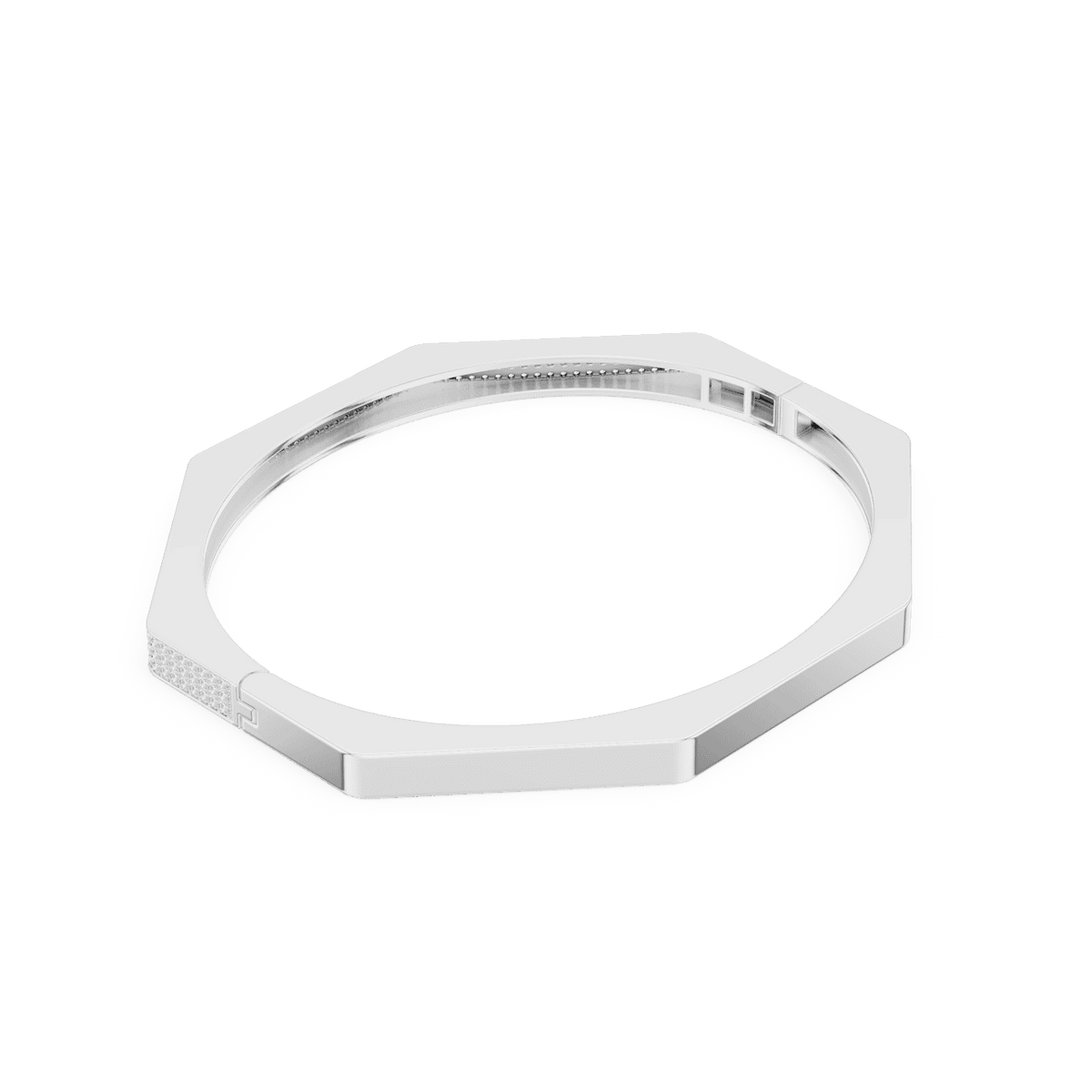 Geometric diamond bangle bracelet featuring a sleek octagonal design with a pavé-set diamond accent panel and polished finish by Orova Jewels.